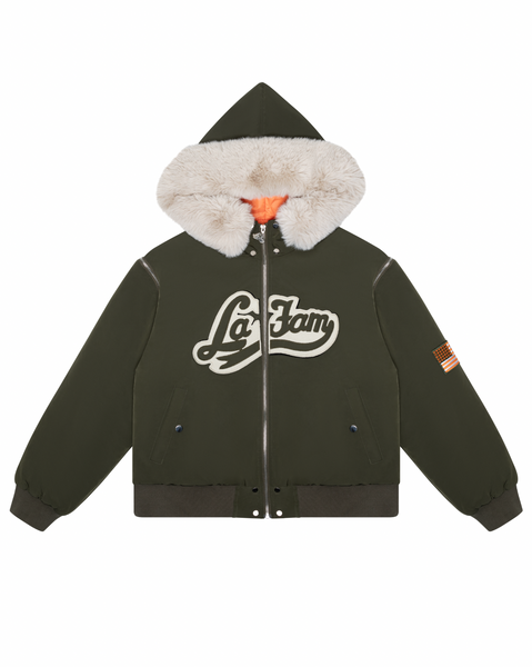 Hooded bomber green – La Fam