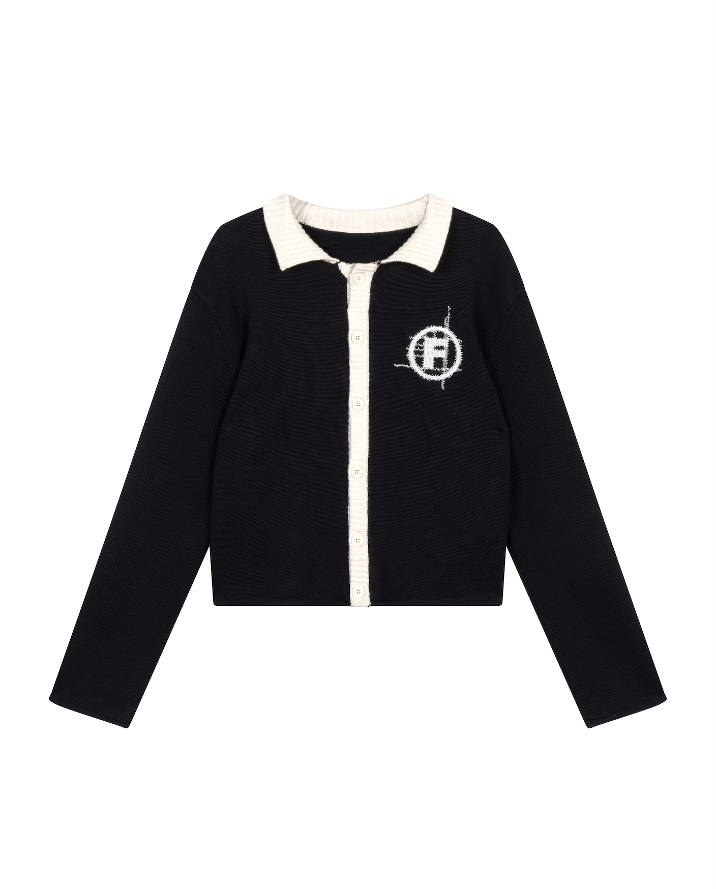 stitched f cardigan black/white