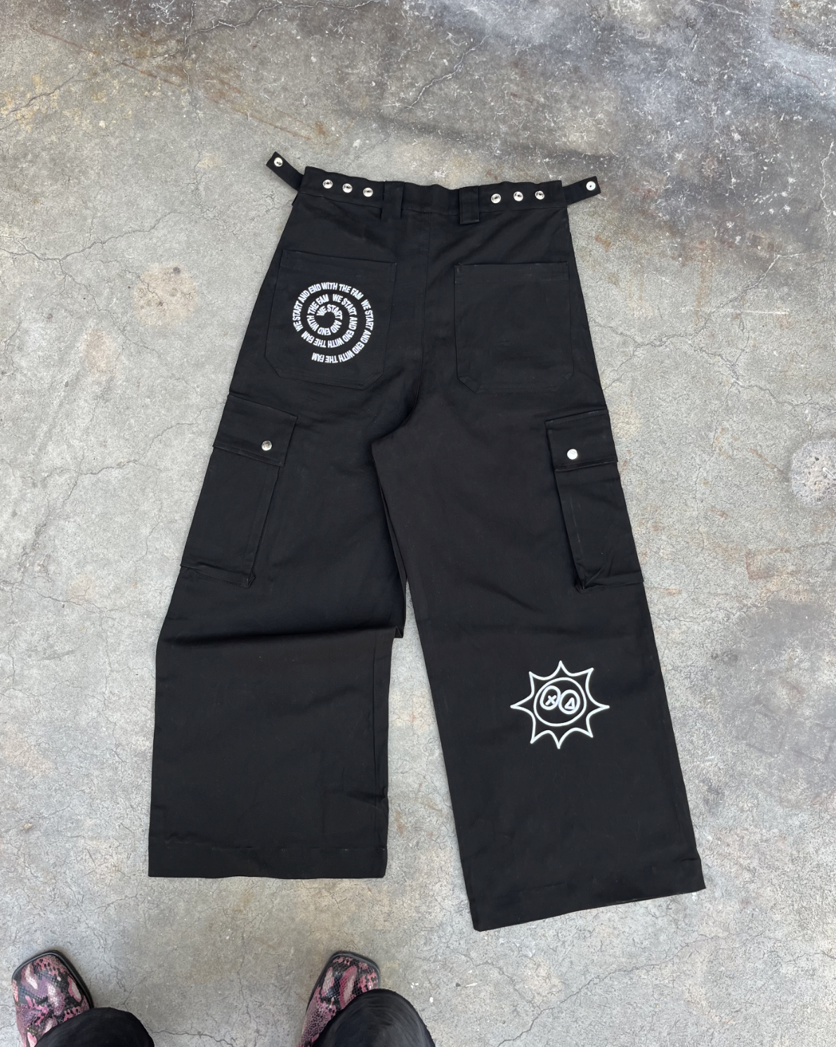 Black doodle cargo pants