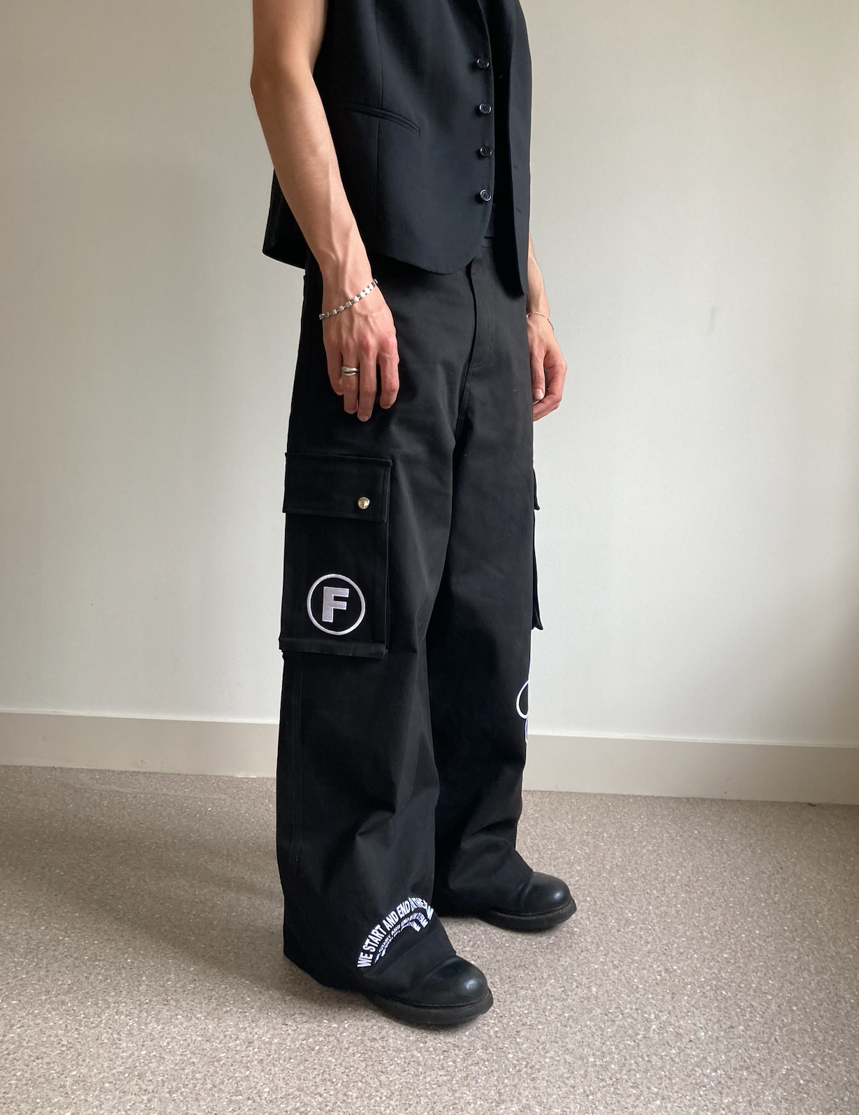 Black doodle cargo pants