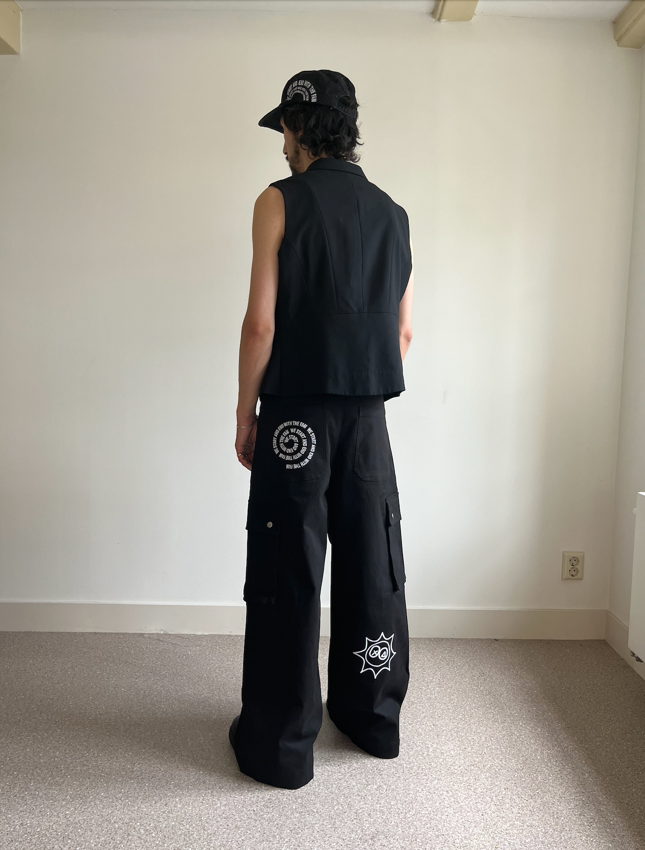 Black doodle cargo pants