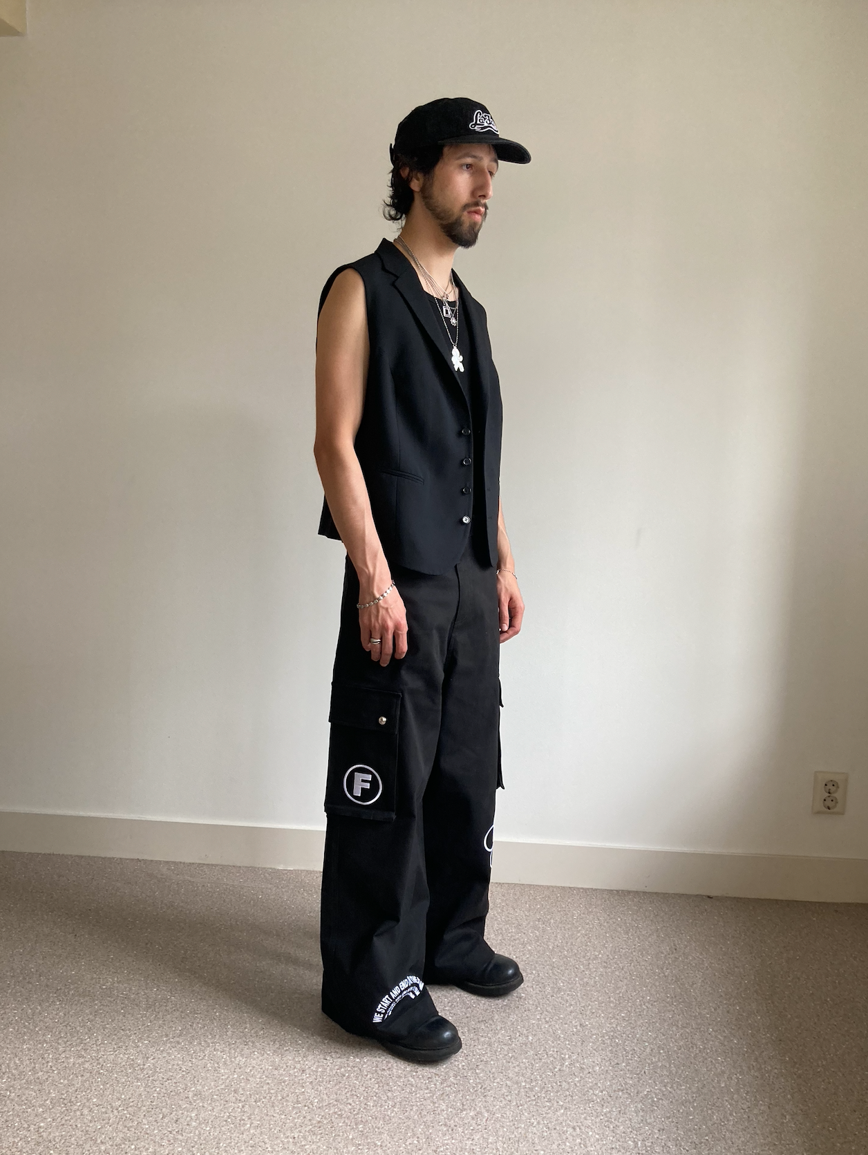 Black doodle cargo pants