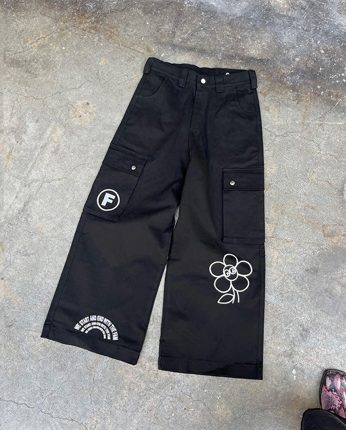 Black doodle cargo pants