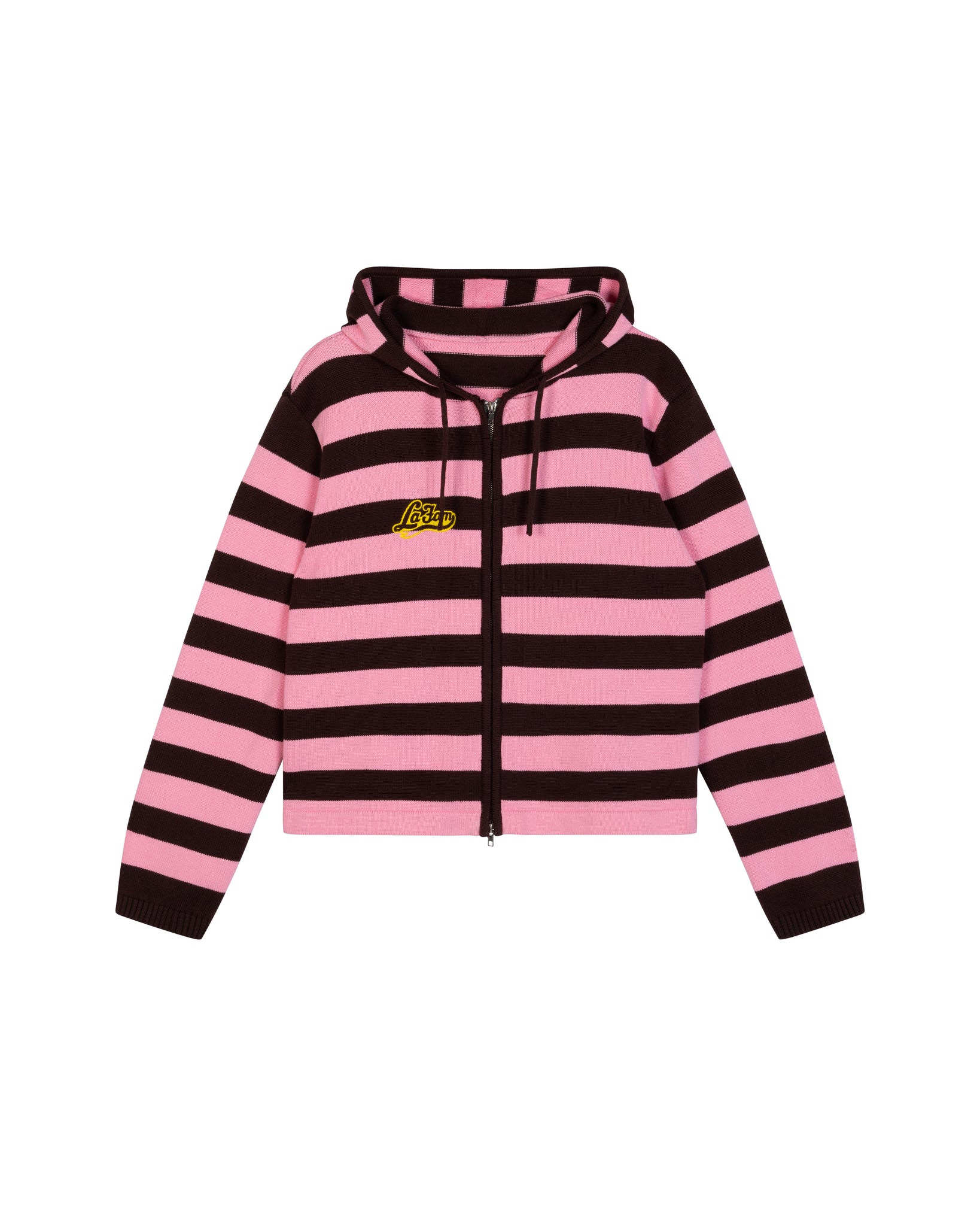 Knit striped hoodie pink